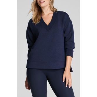 Spanx AirEssentials Brushed V-Neck Tunic Sweatshirt in Heather Timeless Navy at Nordstrom Rack, Size X-Small