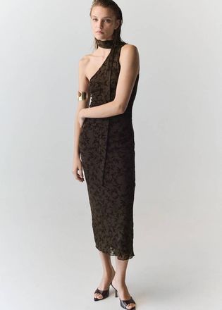 Mango Vestito devor&eacute; dettaglio fiocco marrone - Donna - XS - MANGO