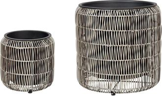 Beliani Conjunto De 2 Macetas De Rat&aacute;n Sint&eacute;tico Para Interior Y Exterior Con Inserto Marr&oacute;n Claro Brodeia