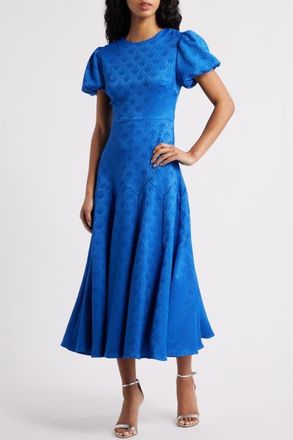 Sister Jane Oriel Geo Floral Satin Jacquard Dress in Blue at Nordstrom, Size X-Large