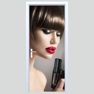 OEM Pegatina De Tela Para Puerta Con Mujer Con Pistola 158pd
