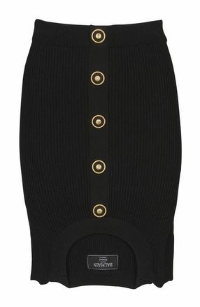 Balmain Short Optical Illusion Ribbed Knit Skirt in Black at Nordstrom, Size 34 Eu