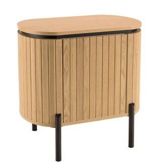 Macabane Mesita de noche de 1 puerta de madera de pino y metal negro