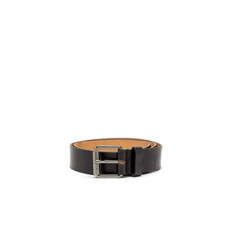 Diesel 4cm Leather belt with fifth pocket logo flag - Belts - Man - Black