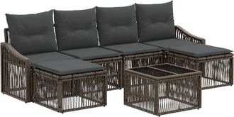 vidaXL Conjunto De Sof&aacute;s De Jard&iacute;n 7 Uds. Gris Rat&aacute;n Sint&eacute;tico Vidaxl