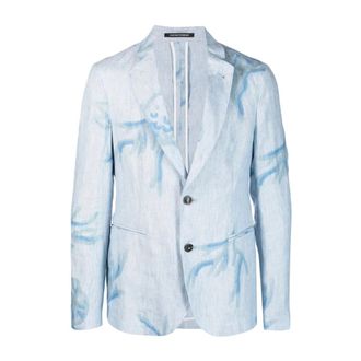Emporio Armani Blazers, male, Blue, Size: 2XL Graphic-print Linen Blazer