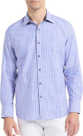 Robert Graham Fardella Stripe cotton button up in Indigo at Nordstrom, Size Xxx-Large
