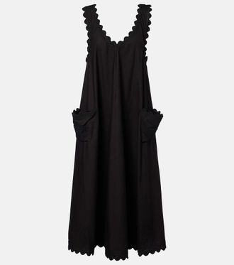 Juliet Dunn Embroidered scalloped cotton poplin midi dress