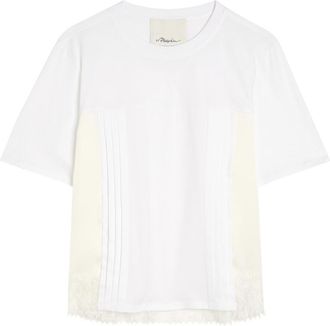 3.1 Phillip Lim Lace-trim Satin and Cotton T-shirt - White - M (UK12 / M)