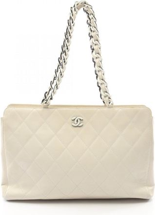 Chanel White Leather Handbag Tote Bag (Pre-Owned)