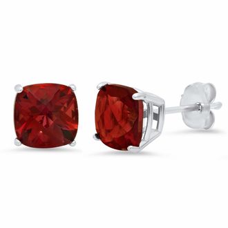 MAX + STONE Sterling Silver or Gold 8mm Cushion Cut Gemstone Birthstone Stud Earrings