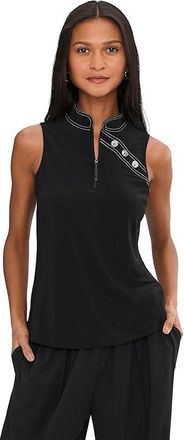 Jamie Sadock Solid Sleeveless Polo In Cloud Fabric Womens Clothing Black : XL, Polyester/Spandex
