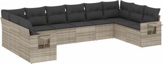 vidaXL Set Sof&aacute;s Jard&iacute;n 10 Pzas Con Cojines Rat&aacute;n Sint&eacute;tico Gris Claro Vidaxl