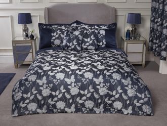 Emma Barclay Butterfly Meadow - Embellished Jacquard Duvet Set in Navy - Super King - Emma Barclay | TJ Hughes