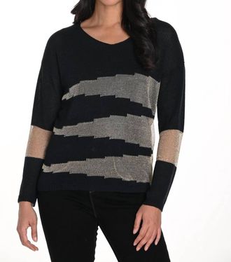 Frank Lyman Design Knit Long Sleeve Top In Black & Gold
