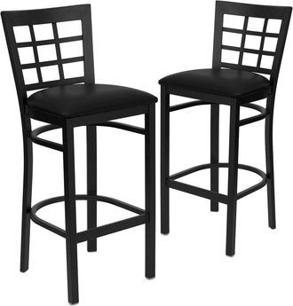 Flash Furniture 2 Pk. Black Window Back Metal Restaurant Barstool - Black Vinyl Seat