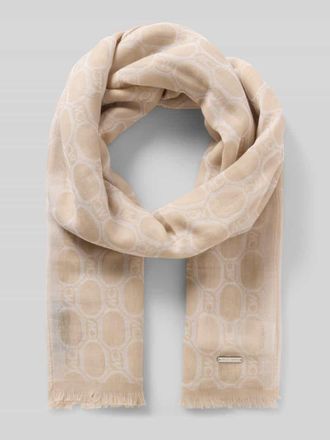 Marc Cain Schal mit Logo-Muster und Fransen in Offwhite, Gr&ouml;&szlig;e 1