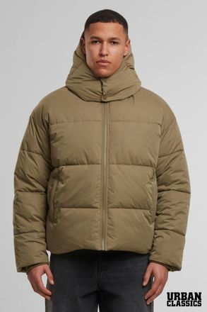 Urban Classics Mens Khaki Padded Puffer High Neck Insulated Hood Zip Jacket - Size X-Large