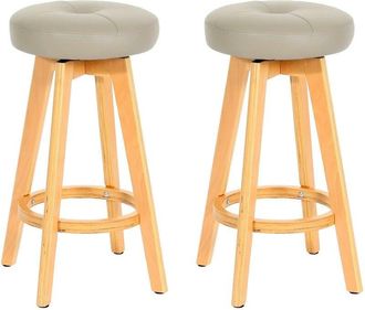 Hhg Hhg - Nunca Usado] Lote De 2 Taburetes De Bar Navan, Taburete De Bar Taburete De Barra, Madera Imitaci&oacute;n Cuero Giratorio, Taupe, Patas Claras