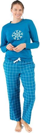 Leveret Womens Cotton Top & Flannel Pants Printed Holiday Pajama Set in Snowflake at Nordstrom, Size Xx-Large