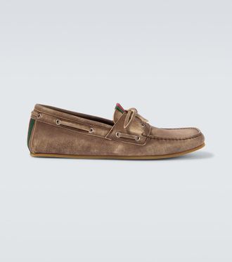 Gucci Web Stripe leather boat shoes