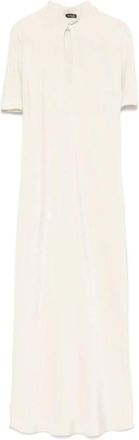 Kiton Beige Zijden Midi Jurk met Keyhole Halslijn - Dames - Casual kleedjes - Beige - M - Kleedjes