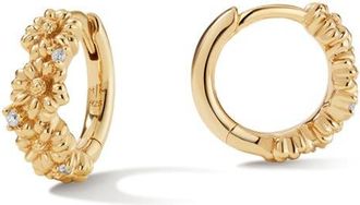 Made by Mary Cubic Zirconia Birthstone Flower Huggie Hoop Earrings in Gold April at Nordstrom