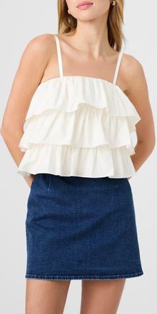 French Connection Aimee Ruffle Cotton Camisole in Porcelain Cream at Nordstrom, Size 12