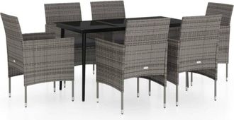 vidaXL Vidaxl - Juego De Comedor De Jard&iacute;n 7 Piezas Con Cojines Gris Y Negro
