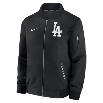 Nike Los Angeles Dodgers Authentic Collection Dugout Nike Mens MLB Full-Zip Bomber Jacket in Black | 02F3902ZLD-TZ7