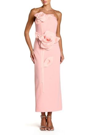 Mac Duggal Womens Strapless Crepe Ankle Dress With 3D Satin Flowers in Blush at Nordstrom, Size 10