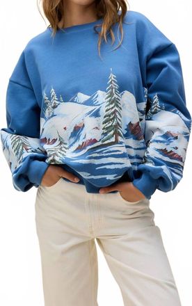 Daydreamer Alpine Ski Scene Oversized Crew Sweatshirt In Denim