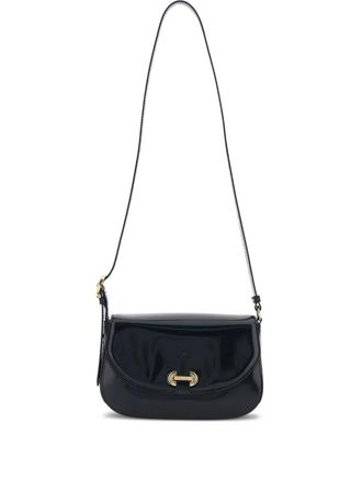 Pollini foldover plaque leather cross body bag - Black