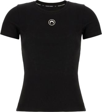 Marine Serre T-Shirt Baby Fit a Maniche Corte in Jersey con Logo Moon - - Tops - Donna - Nero - XS