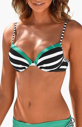 Lascana Womens Striped Push Up Bikini Top Size 32B in Black & Mint at Nordstrom