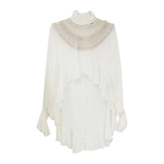 Elisabetta Franchi Camicetta con collo alto e rouches - - Blouses & Shirts - Donna - Bianco - S