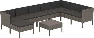 vidaXL 9 Pcs Garden Lounge Set Con Coj&iacute;n Mimbre Pe Gray