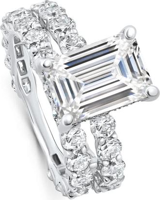 Pompeii3 Certified 7.74Ct Emerald Diamond Side Halo Engagement Ring Set 14k Lab Grown Size: 7