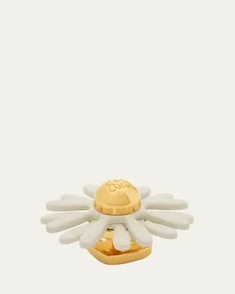 Loewe Flower Pin in Brass and Calfskin