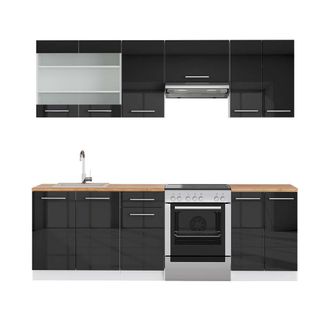 Vicco Mueble De Cocina Fame-line, Antracita Brillo Intenso/blanco, 240 Cm, Et Roble