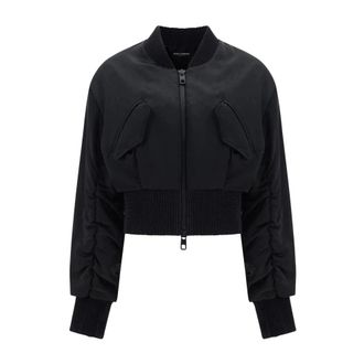 Dolce & Gabbana Bomber Jackets, female, Black, Size: XS Cropped Bomber Jacket with Gold Accents