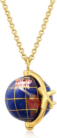 Ross-Simons Italian Multi-Gemstone World Travel Globe Necklace in 18kt Gold Over Sterling