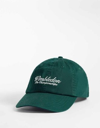 Polo Ralph Lauren Cappello verde con stampa del logo Wimbledon in corsivo