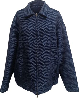Emporio Armani Geometric Pattern Jacket in Navy Blue Viscose