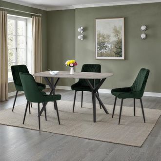 Seconique Athens Rectangular Concrete Effect Dining Set with Avery Chairs in Green