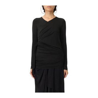 Diesel Long Sleeve Tops, female, Black, Size: S Draped Wrap Top Long Sleeves