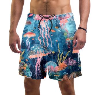 Generic Mens Swim Trunks with Pockets Quick Dry Summer Beach Shorts 3D Print Coastal Beach Ocean Themed Boardshorts Casual Surf Shorts Multicolor