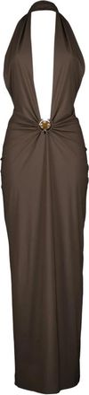CHRISTOPHER ESBER Mineral Stone Ruched Halter Lycra Jurk - Dames - Avondkleed - Bruin - M - Nylon - Kleedjes