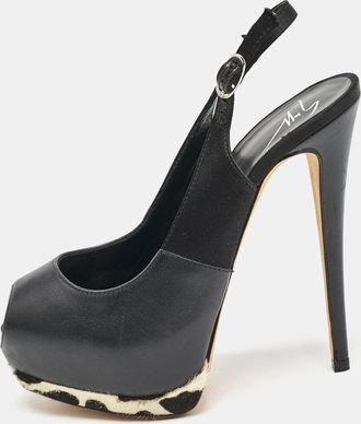 Giuseppe Zanotti Black/white Leather Peep Toe Slingback Pumps