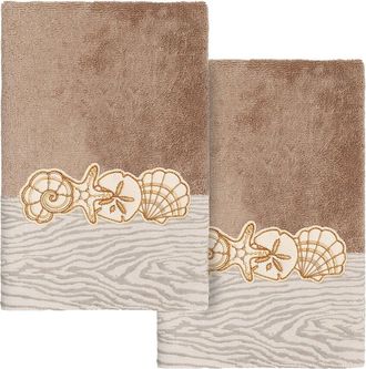 Linum Home Textiles 100% Turkish Cotton Shell Row 2Pc Embellished Hand Towel Set